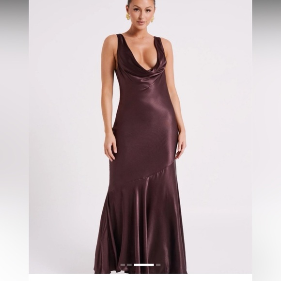 Meshki Deep Brown Satin Maxi Dress - Picture 4 of 12